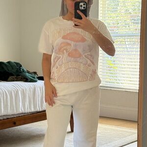 Hollister Cream Graphic Tee with Mushroom Design